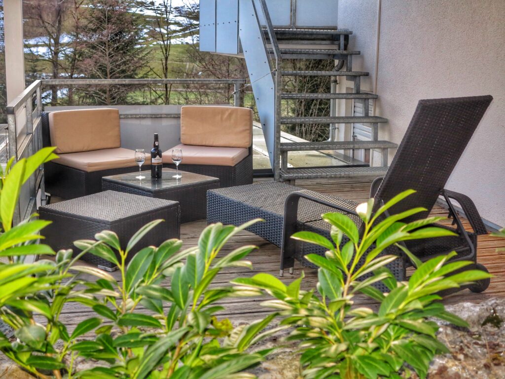 Balkon mit Sitzbereich am Ferienhaus Johann