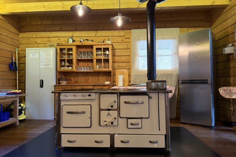 Der einzigartige Holzherd zum kochen und heizen in der Blockhütte